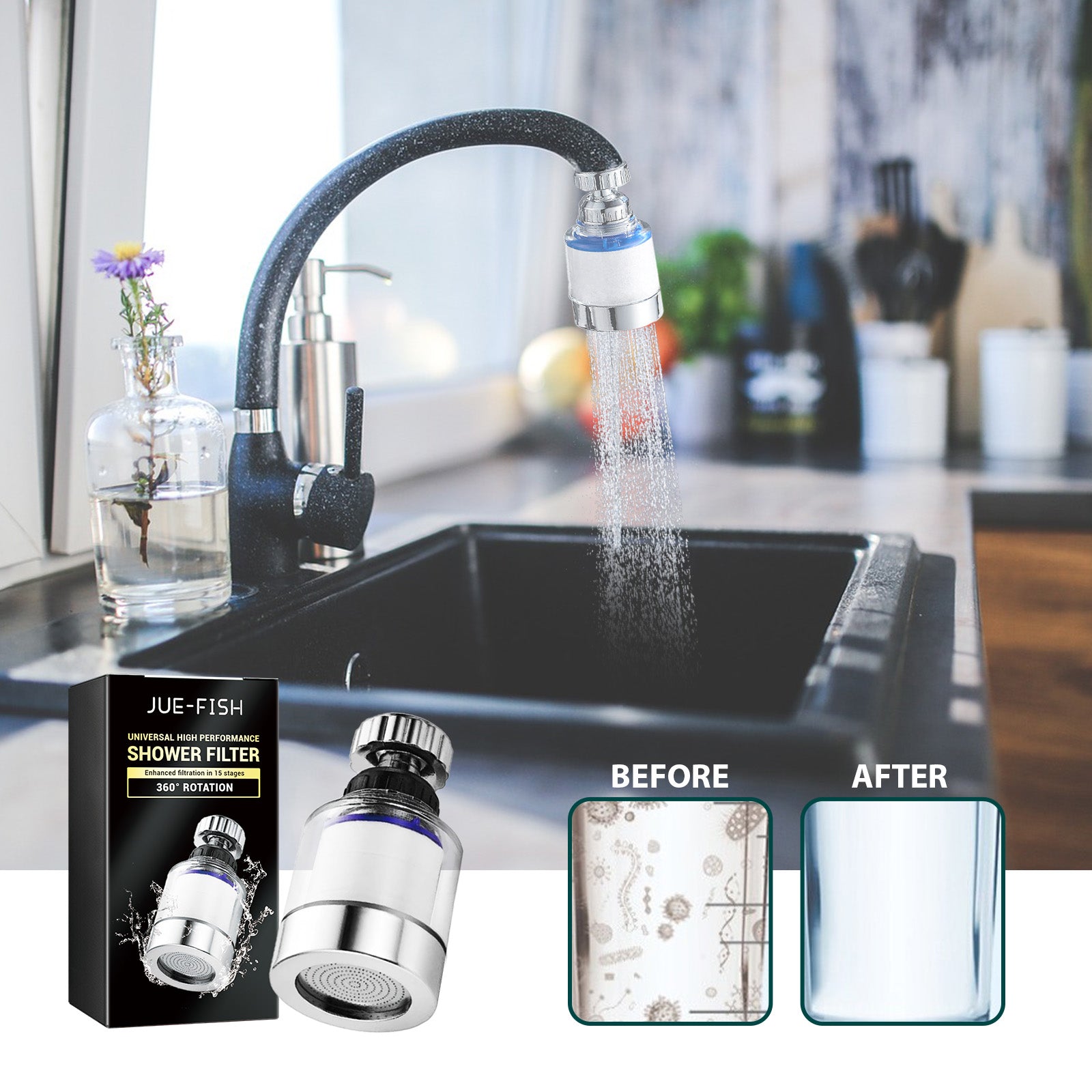 Bathroom & Kitchen Sink Water Filter - 360 Degree Rotation