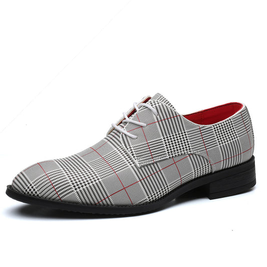 Men's Fashion Business Casual All-Match Leather Shoes Lace-Up Stripes