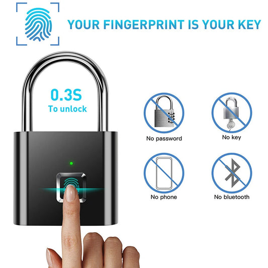 USB Rechargeable Door Smart Lock Fingerprint Padlock Quick Unlock Zinc Alloy Metal High Identify Security Lock