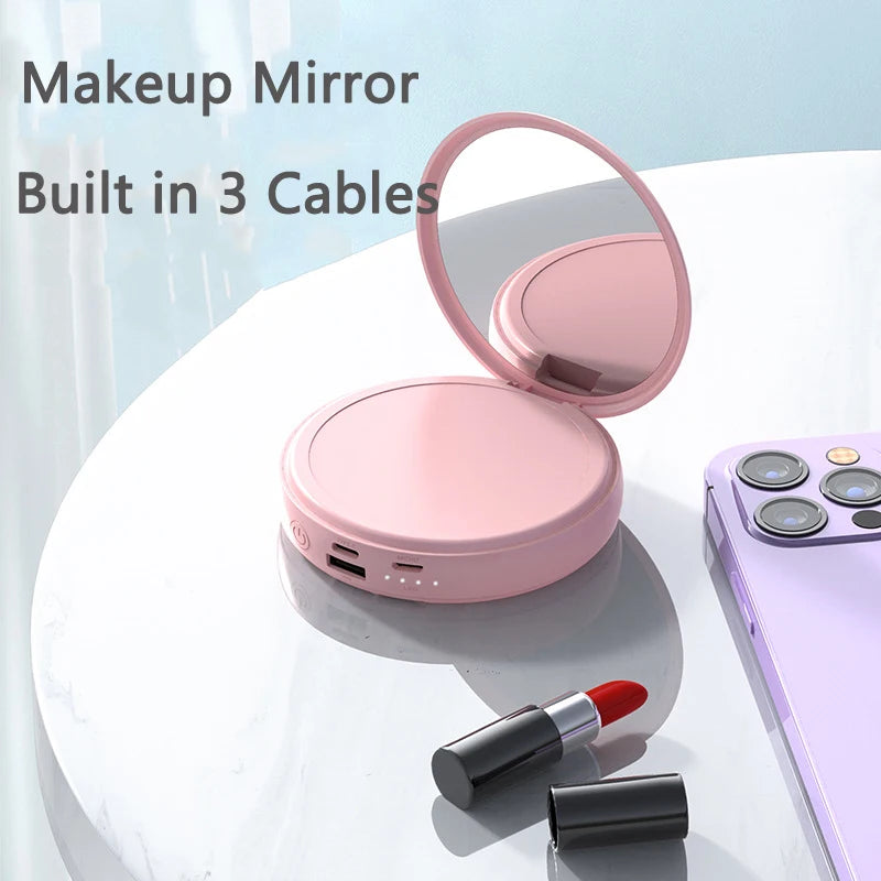 20000Mah Mini Power Bank with Makeup Mirror Portable Charger Powerbank for Iphone Samsung Huawei Xiaomi External Spare Battery