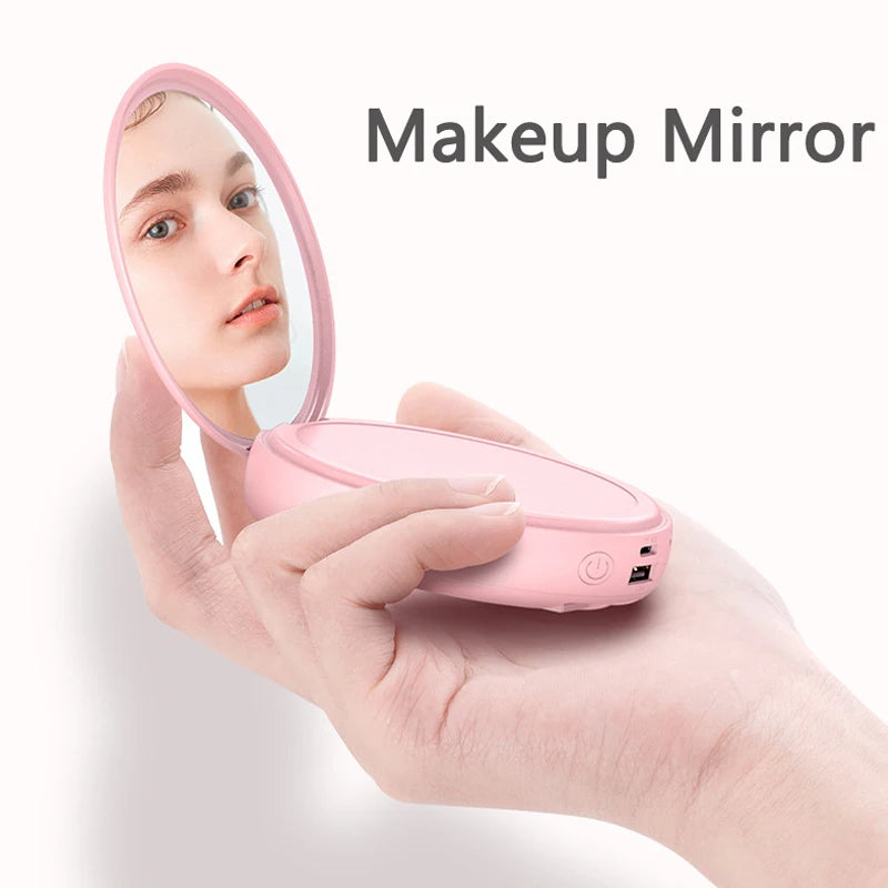 20000Mah Mini Power Bank with Makeup Mirror Portable Charger Powerbank for Iphone Samsung Huawei Xiaomi External Spare Battery