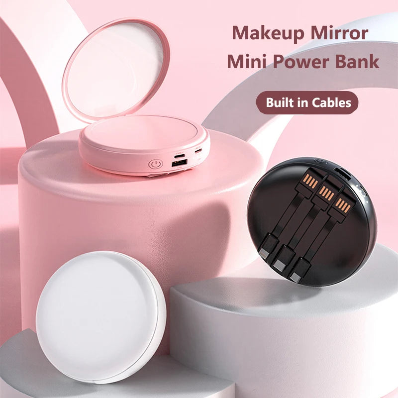 20000Mah Mini Power Bank with Makeup Mirror Portable Charger Powerbank for Iphone Samsung Huawei Xiaomi External Spare Battery