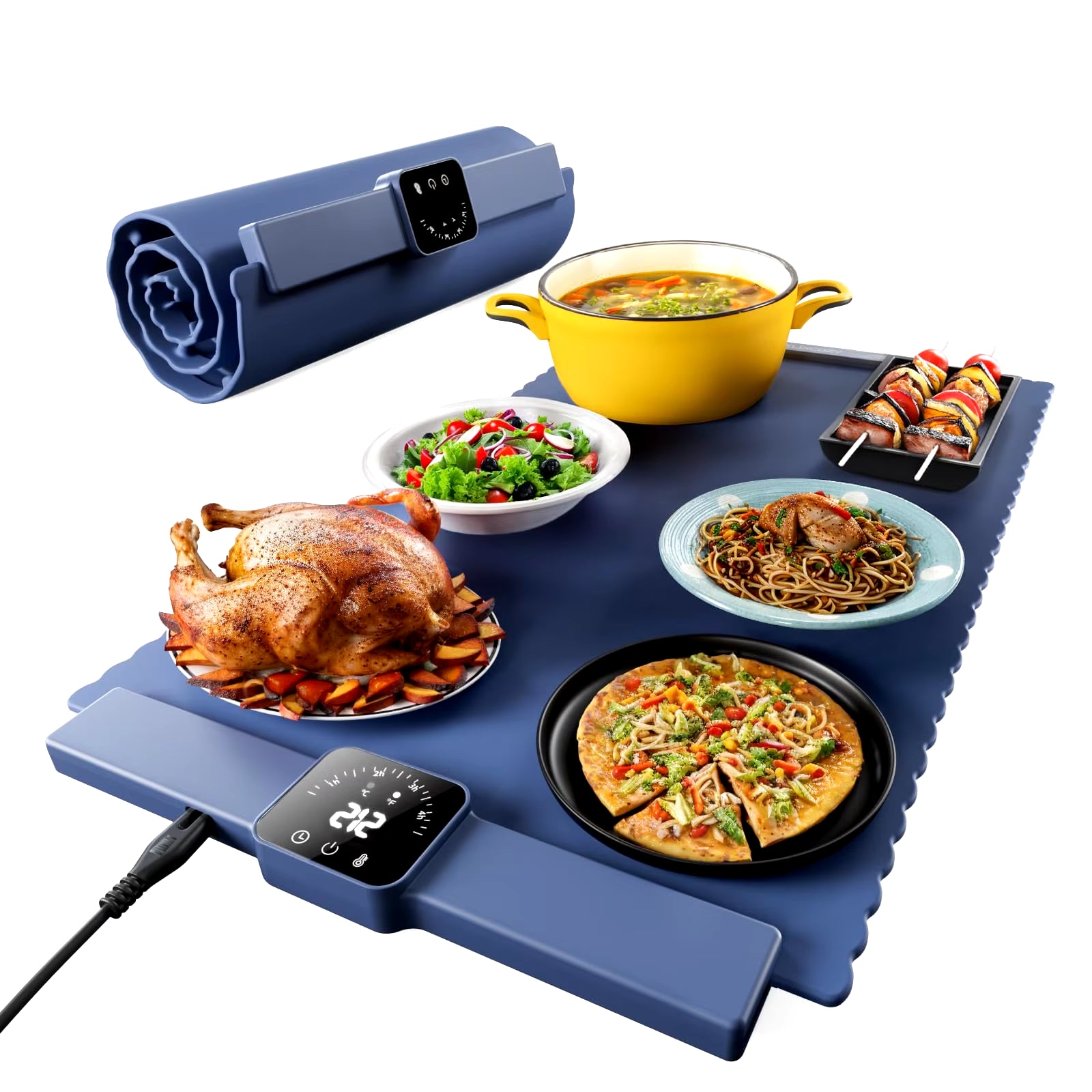 Food Warming Mat - Fast Heating Silicone Electric Warming Tray with 5 Level Temperature,Kitchen Food Warmers for Parties Buffet